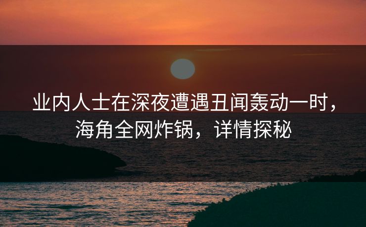业内人士在深夜遭遇丑闻轰动一时，海角全网炸锅，详情探秘