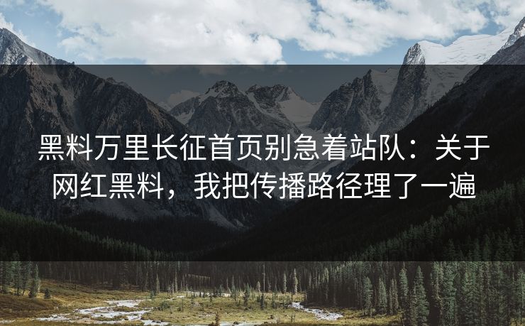 黑料万里长征首页别急着站队：关于网红黑料，我把传播路径理了一遍